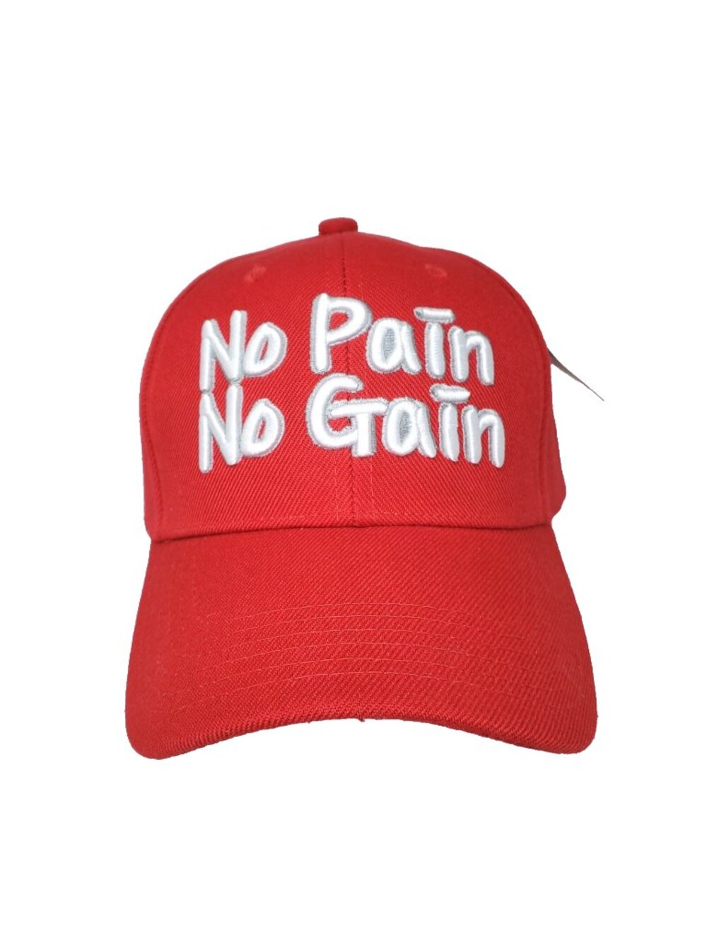 No Pain No Gain Baseball Hat Cap Mens OSFA Red & White Hook Loop Adjustable